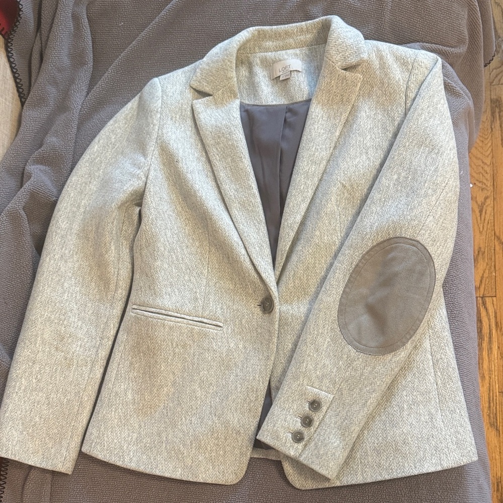 LOFT Gray Blazer with Elbow Patches